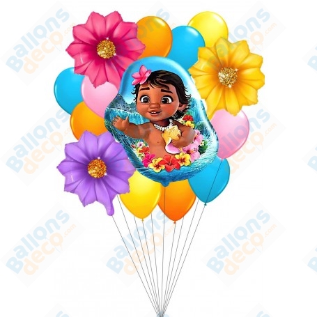 Ballons Vaiana Bébé en Grappe Moana Disney, Décorations ballons pour anniversaire.