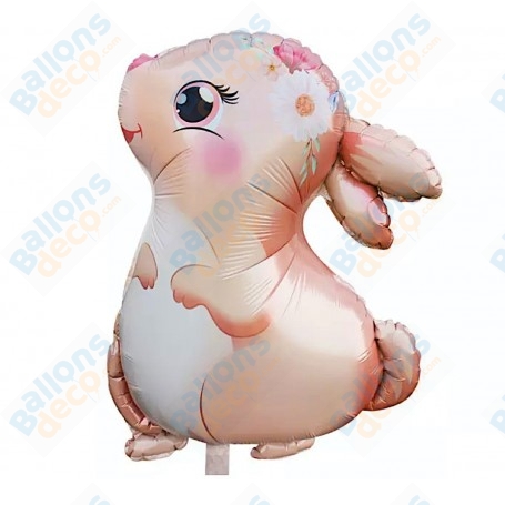 Ballon Lapin Corail avec des Fleurs, décoration ballon anniversaire, Naissance, Pâques.