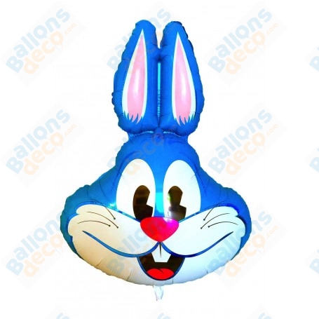 Ballon Lapin Bleu Happy, décoration ballon animaux de la ferme, décoration de pâques.