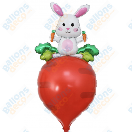 Ballon Lapin sur sa Carotte, décorations ballon Animaux de la ferme, Pâques et Anniversaire.