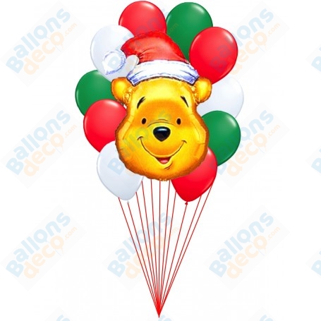 Ballons Winnie L'Ourson De Noël en Grappe Disney, Décorations ballons pour anniversaire.