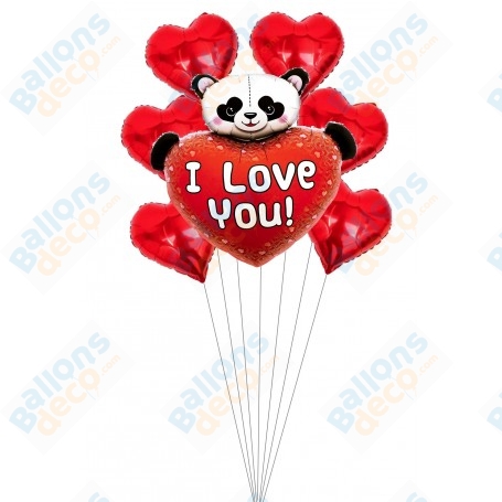 Ballons Panda Coeurs Rouges en Grappe St-Valentin