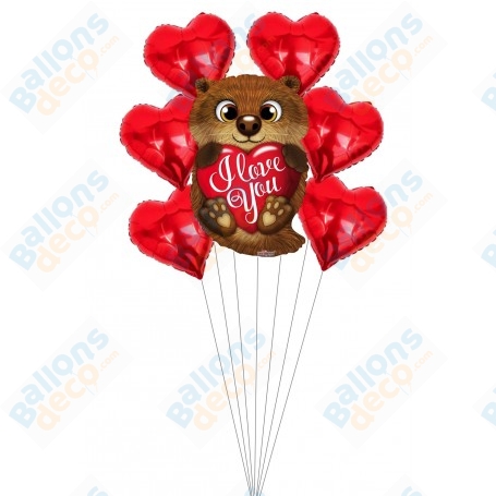 Ballons Loutre Coeurs Rouges en Grappe St Valentin