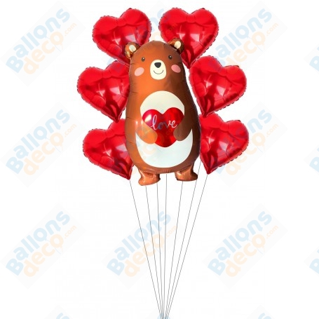 Ballons Ourson Marron Love en Grappe St-Valentin