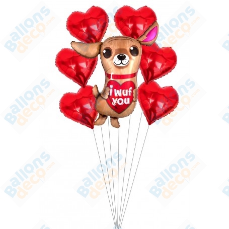 Ballons Chiwawa Coeurs Rouges en Grappe St-Valentin