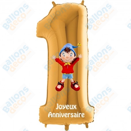 Ballon Chiffre or 1 OUI-OUI Noddy, Décorations ballons pour anniversaire.
