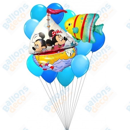 Ballons Mickey et Minnie sur un Bateau en Grappe de chez Anagram, Décorations ballons pour anniversaire.
