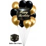 Ballons Happy Birthday Noir et Or en Grappe