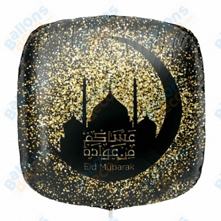 Ballon Eid Mubarak Carré Or et Noir Ramadan