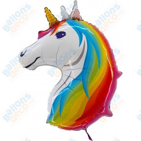 Ballon Tête de Licorne Arc-en-Ciel Grabo, décoration ballon anniversaire.