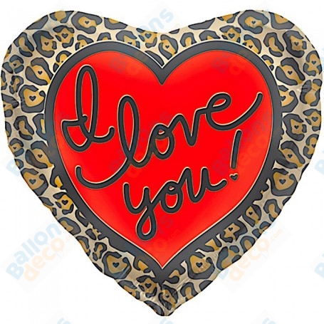 Ballon Coeur I Love You Léopard St Valentin