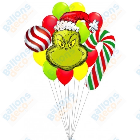 Ballons Le Grinch en Grappe Luxe Disney, Décorations ballons pour anniversaire ou une décoration de Noël.