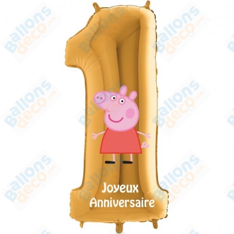 Ballon Peppa Pig Chiffre Un Or Anniversaire