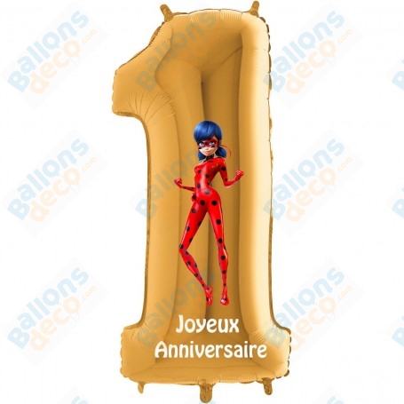 Ballon Miraculous Marinette Chiffre Un Or Anniversaire