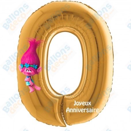 Ballon Des Trolls Poppy Chiffre Zéro Or Anniversaire
