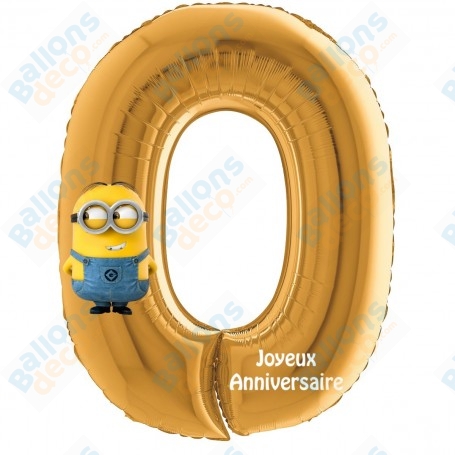 Ballon Les Minions Chiffre Zéro Or Anniversaire
