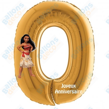 Ballon Vaiana Moana Chiffre Zéro Or Anniversaire Disney, Décorations ballons pour anniversaire.