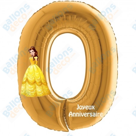 Ballon Belle Princesse Chiffre Zéro Or Anniversaire Disney, Décorations ballons pour anniversaire.