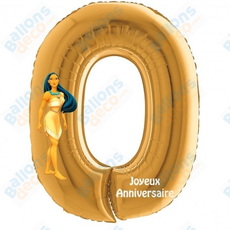 Ballon Pocahontas Chiffre zéro Or Anniversaire Princesse Disney, Décorations ballons pour anniversaire.