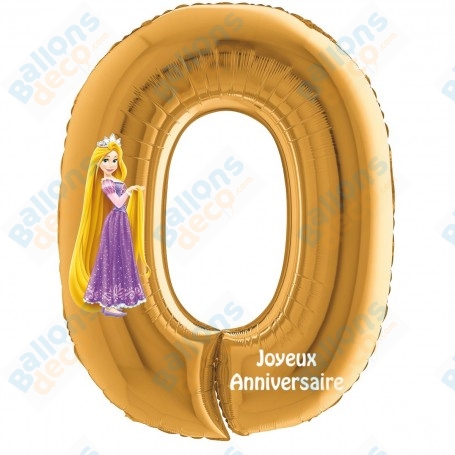 Ballon Raiponce Chiffre Zéro Or Anniversaire Princesse Disney, Décorations ballons pour anniversaire.