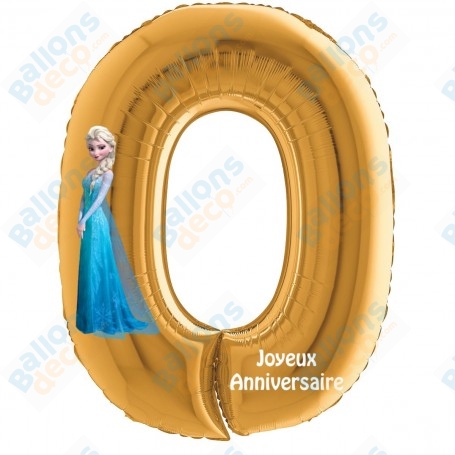 Ballon Elsa La Reine des Neiges Chiffre Zéro Or Anniversaire Princesse Disney