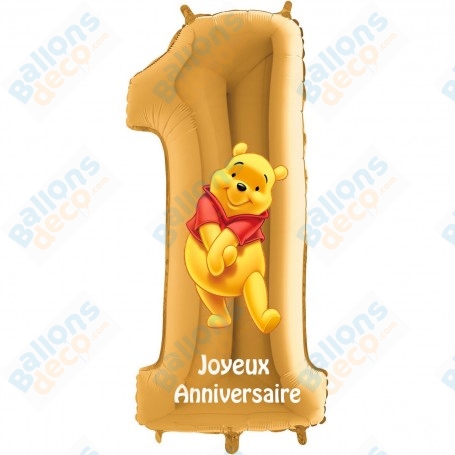 Ballon Winnie L'Ourson Chiffre Un Anniversaire Disney, Décorations ballons pour anniversaire.