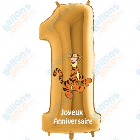 Ballon Tigrou Chiffre Un Or Anniversaire Disney, Décorations ballons pour anniversaire.