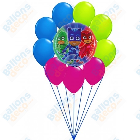 Ballons Les Pyjamasques Bibou Gluglu et Yoyo en Grappe Disney, Décorations ballons pour anniversaire.