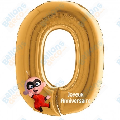 Ballon Jack Jack des Indestructibles Chiffre Zéro Or Anniversaire Disney, Décorations ballons pour anniversaire.