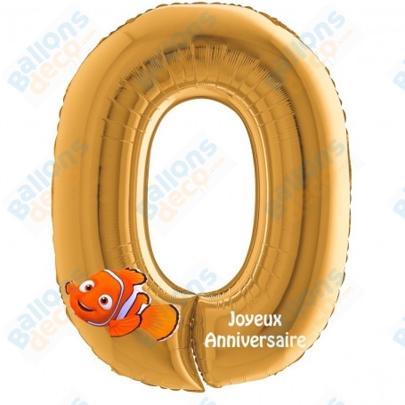 Ballon Nemo Chiffre Zéro Or Anniversaire Disney, Décorations ballons pour anniversaire.