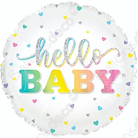 Ballon Hello Baby Blanc - Ballon Naissance enfant 