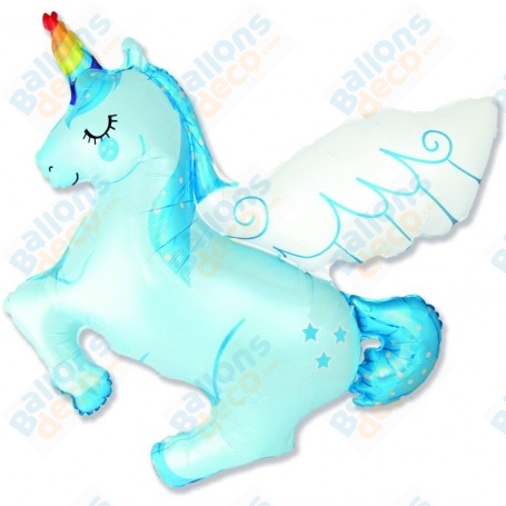Ballon Licorne Bleu Pastel Géante, décoration ballon Anniversaire, unicorn, Grabo