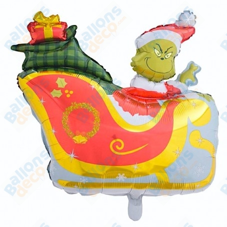 Ballon Le Grinch dans son Traîneau de Noël, Décorations ballons pour anniversaire ou Noël.