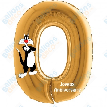 Ballons Grosminet Chiffre Zéro Or Anniversaire Looney Tunes