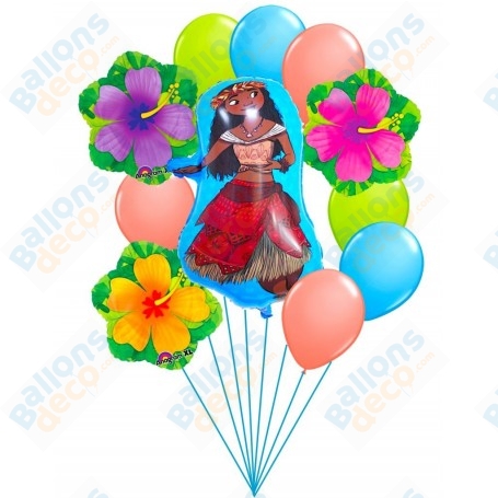 Ballons Vaiana en Grappe Fleurs Disney Moana Disney, Décorations ballons pour anniversaire.