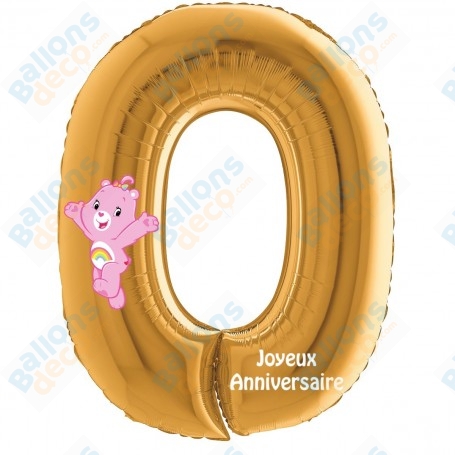 Ballon Les Bisounours Rose Chiffre Zéro Or Anniversaire