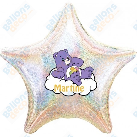 Ballon Bisounours Lilas Fleur Personnalisable Anniversaire 1 face