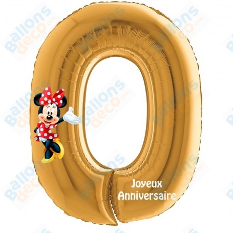 Ballons Minnie Mouse Chiffres Zéro Or Anniversaire Disney, Décorations ballons pour anniversaire.