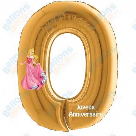 Ballons Princesse Aurore Disney Chiffres Zéro Or Anniversaire, Décorations ballons pour anniversaire.