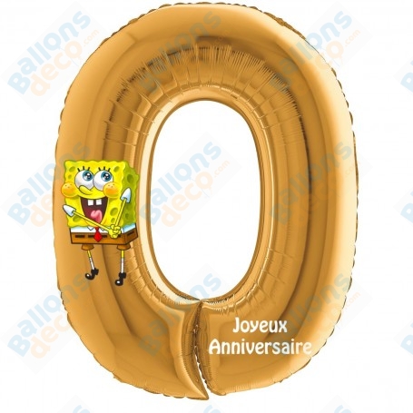 Ballon Bob L'éponge Chiffre Zéro Or Anniversaire