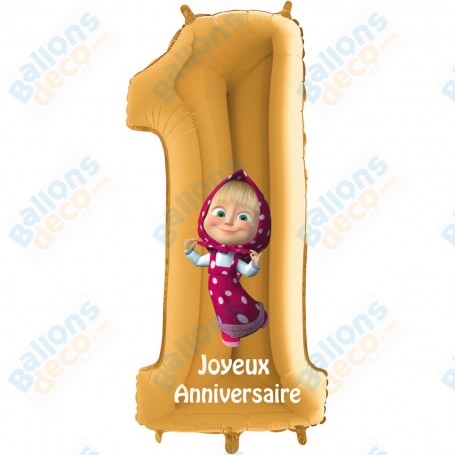 Ballon Masha et Michka Chiffre Un Or Anniversaire