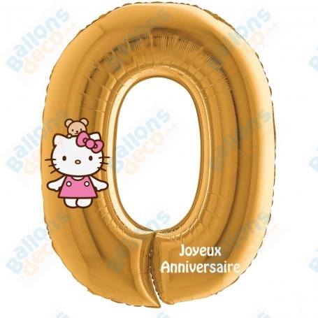 Ballons Hello Kitty Chiffre Zéro Or Anniversaire