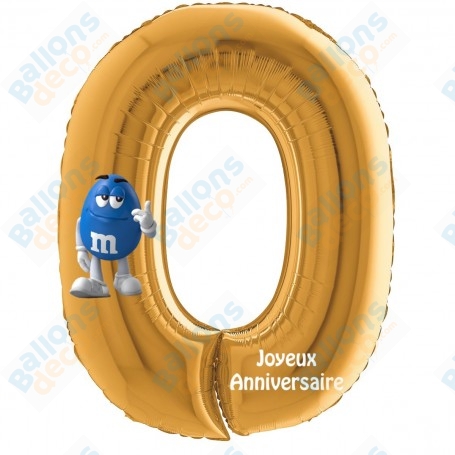 Ballons M&M's Bleu Chiffres Zéro Anniversaire Or
