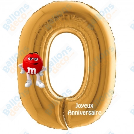 Ballons M&M's Rouge Chiffres zéro Anniversaire Or