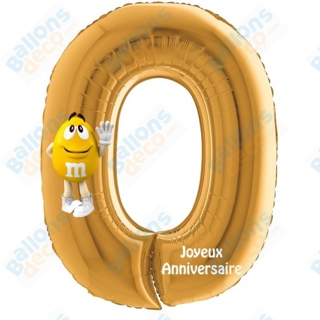 Ballons M&M's Jaune Chiffres zéro Or Anniversaire