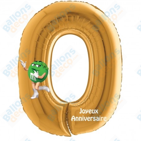 Ballons M&M's Vert Chiffres zéro Anniversaire Or