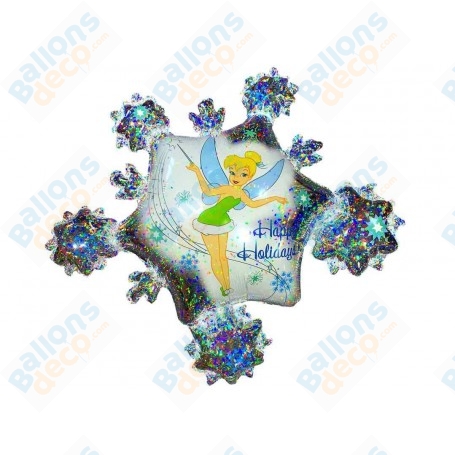Ballon Fée Clochette Flocons De Noël Holographique Disney, Décorations ballons pour les vitrines de Noël.