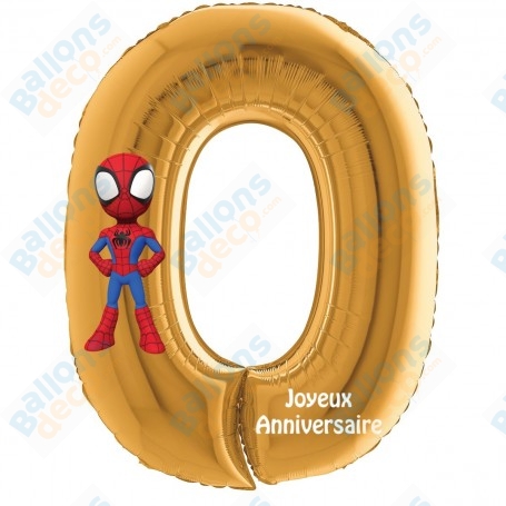 Ballon Spidey Chiffre Zéro Or Anniversaire Disney Marvel