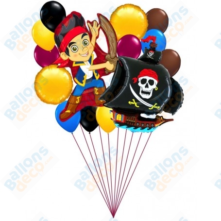 Ballons Jake le Pirate Bateau en Grappe Disney, Décorations ballons pour anniversaire.