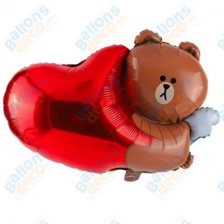 Ballon Ourson Manga Coeur Rouge Amour St-Valentin, décoration ballons.